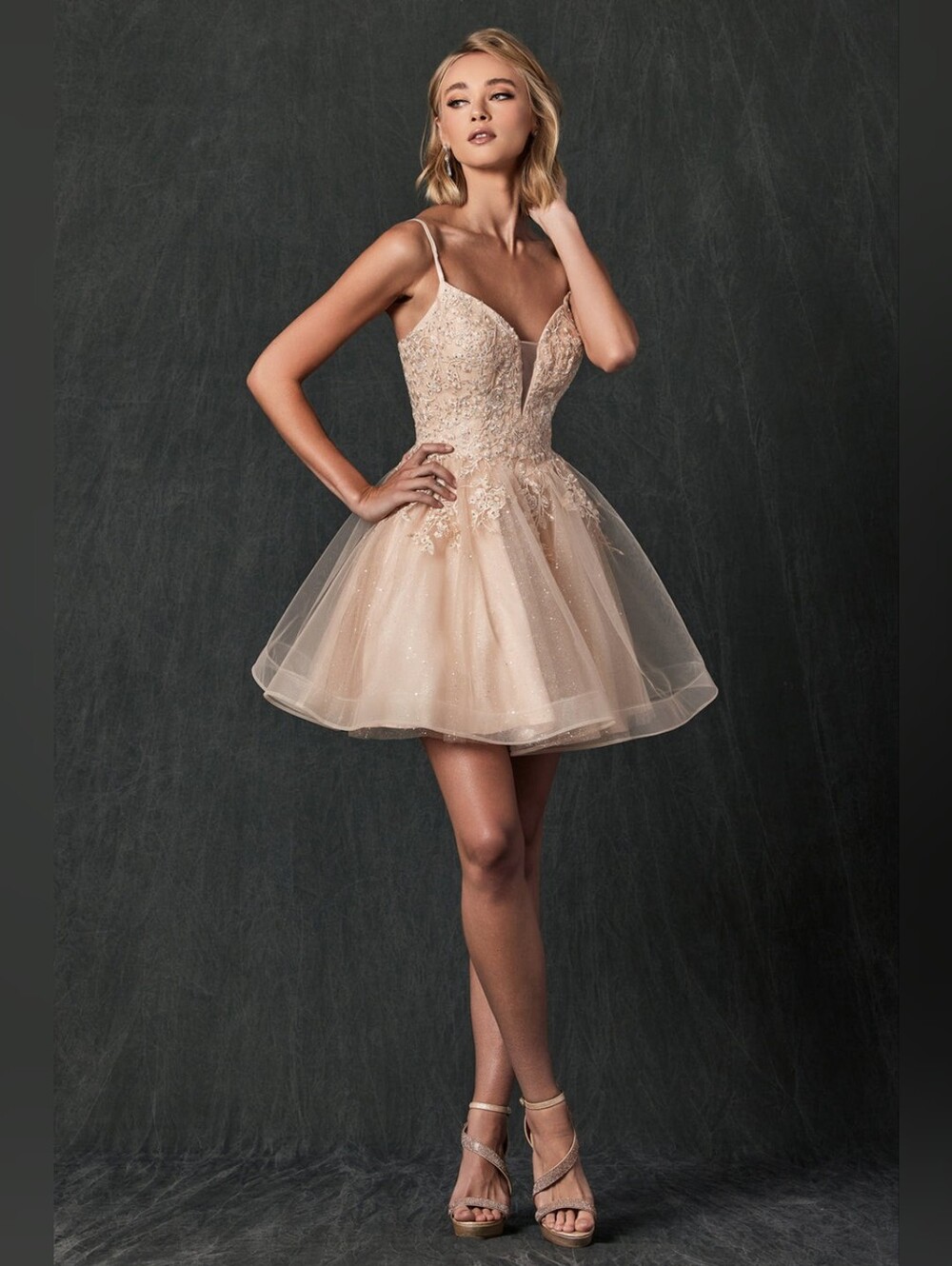 Juliet 859 Homecoming Short Glitter Floral Cocktail Dress
